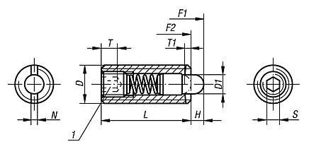 Spring plungers with hexagon socket and POM thrust pin, stainless steel