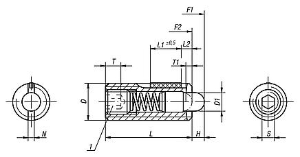 带内六角螺钉和压杆的弹簧柱塞，钢制，带螺纹锁