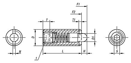 Spring plungers with hexagon socket and POM thrust pin, stainless steel