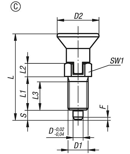 Indexing plungers, stainless steel with stainless steel mushroom grip and locking slot