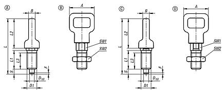 Indexing plungers steel or stainless steel with plastic eyelet grip