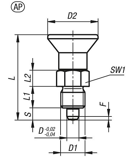 Indexing plungers, steel or stainless steel, short version with plastic mushroom grip and thread lock