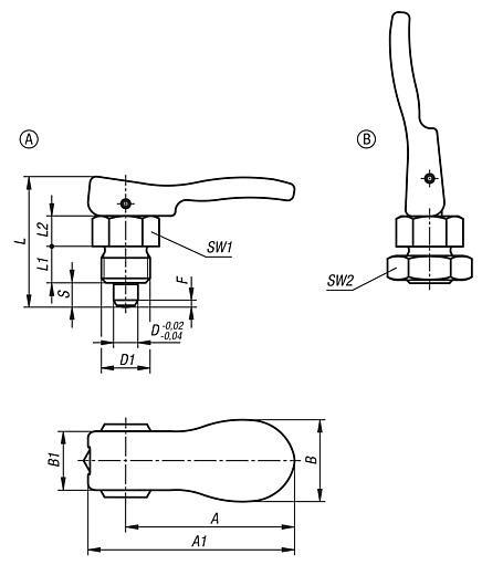 Indexing plunger, steel or stainless steel short version with plastic cam lever