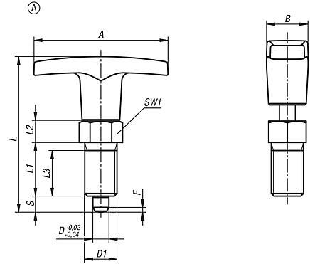 Indexing plungers, steel or stainless steel with plastic T-grip