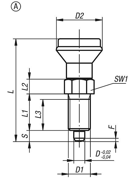 Indexing plungers, steel or stainless steel with plastic mushroom grip