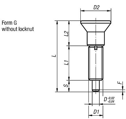 Indexing plungers, steel or stainless steel, without collar, with plastic mushroom grip and extended indexing pin