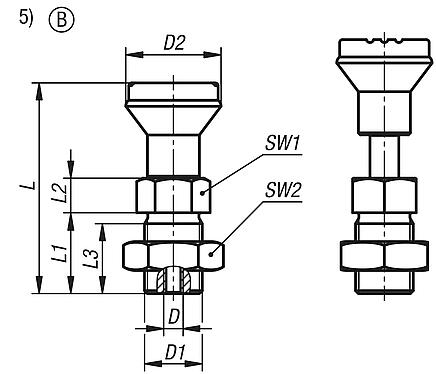 Actuating elements for indexing plungers with remote actuation, with plastic mushroom grip and locknut