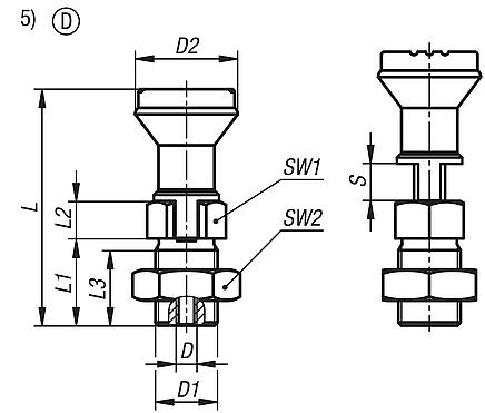 Actuating elements for indexing plungers with remote actuation, with plastic mushroom grip, locking slot and locknut