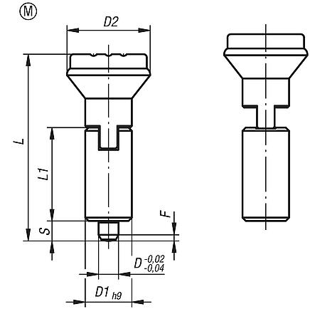 Indexing plungers, steel or stainless steel, smooth version without collar, with plastic mushroom grip and locking slot