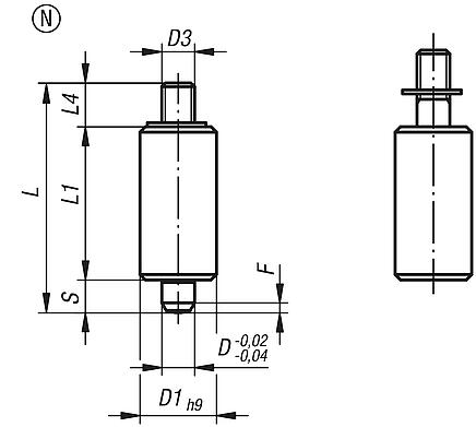 Indexing plungers, steel or stainless steel, smooth version without collar, with threaded pin