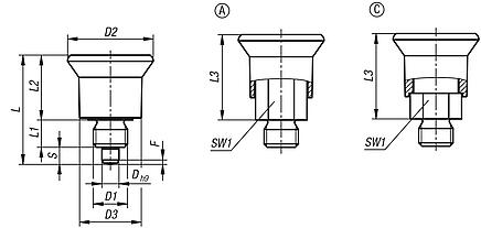 Indexing plunger mini steel or stainless steel with plastic mushroom grip