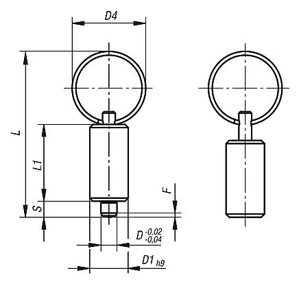 Indexing plungers, steel or stainless steel, smooth version without collar, with stainless steel pull ring