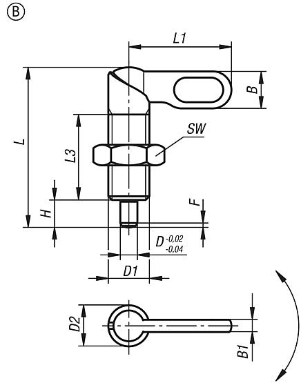 Indexing plungers with grip, stainless steel, Form B