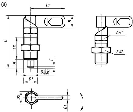 Cam-action indexing plunger, steel
with hexagon, Form B