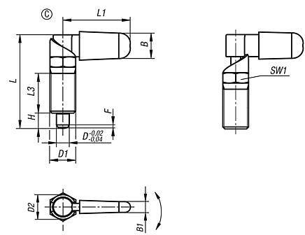 Cam-action indexing plunger, steel
with hexagon, Form C