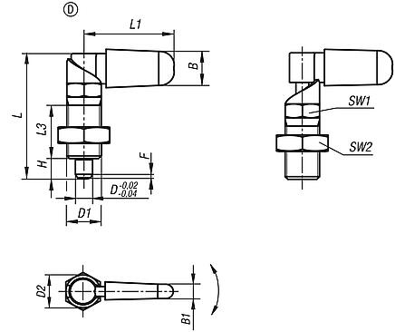 Cam-action indexing plunger, steel
with hexagon, Form D