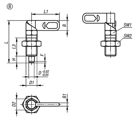 Cam-action indexing plungers with stop, stainless steel, Form B, without grip cap, with nut