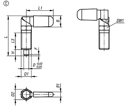 Cam-action indexing plungers with stop, stainless steel, Form C, with grip cap, without nut