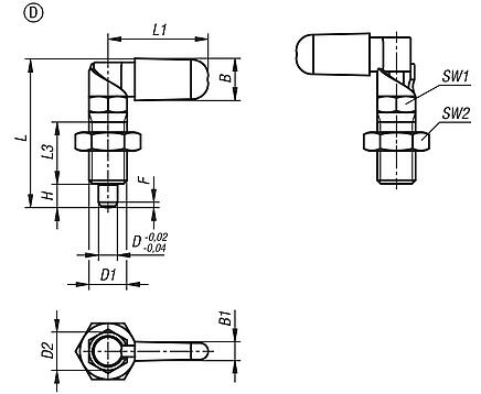 Cam-action indexing plungers with stop, stainless steel, Form D, with grip cap and nut