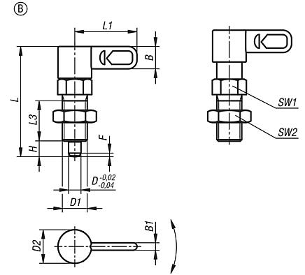 Cam-action indexing plungers, steel with internal guide, Form B, without grip cap, with nut