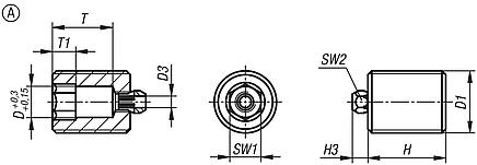 Positioning bushes, steel or stainless steel for status sensor, Form A, full thread