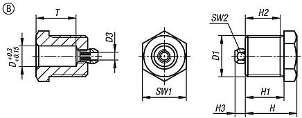 Positioning bushes, steel or stainless steel for status sensor, Form B, with thread and collar