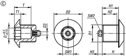 Positioning bushes, steel or stainless steel for status sensor, Form C, with thread and approach taper