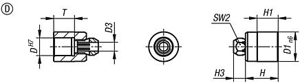 Positioning bushes, steel or stainless steel for status sensor, Form D, smooth