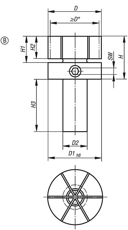 Mandrel collets with side lock, Form B with shaft for holding in lathe chuck