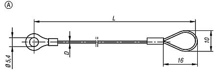 Retaining cables Form A, with eye and crimp terminal