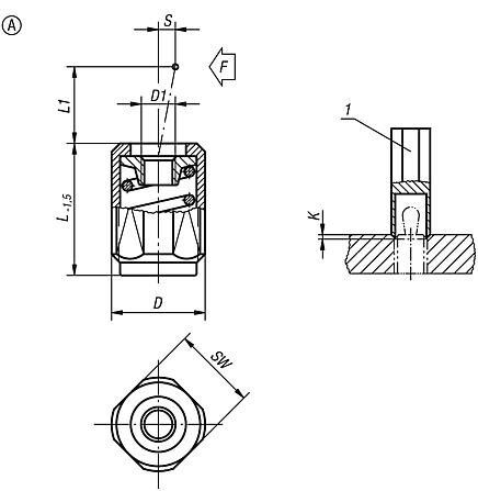 Lateral spring plungers with threaded sleeve, without thrust pin, Form A, without seal