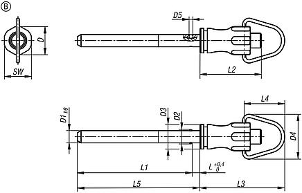 Ball lock pins  with head-end lock and stainless steel bracket