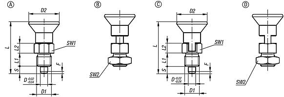 Indexing plungers short version, inch