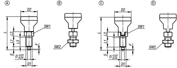 Indexing plungers, steel or stainless steel with status sensor and plastic mushroom grip