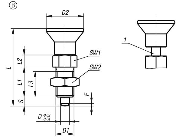 Indexing plungers, steel with plastic mushroom grip, locked mark and locknut