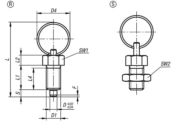 Indexing plungers, steel or stainless steel with stainless steel pull ring