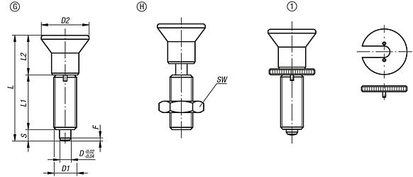 Indexing plungers, stainless steel, without collar, inch