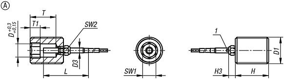 Positioning bushes, steel or stainless steel with status sensor, Form A, full thread