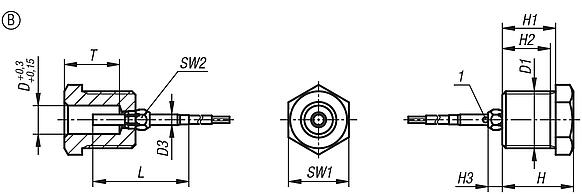 Positioning bushes, steel or stainless steel with status sensor, Form B, with thread and collar