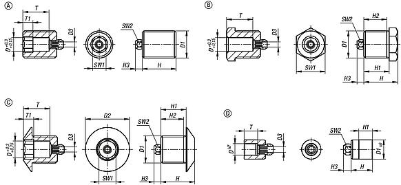 Positioning bushes, steel or stainless steel for status sensor