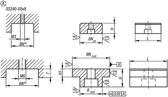 T-slot keys, Form A, single