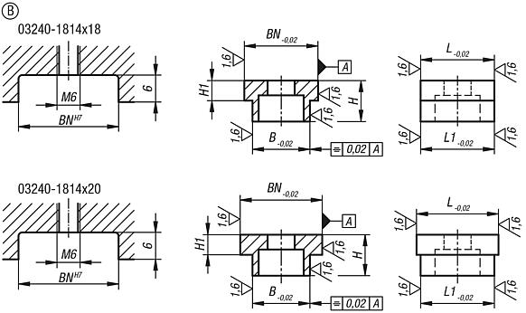 T-slot keys, Form B, double-sided