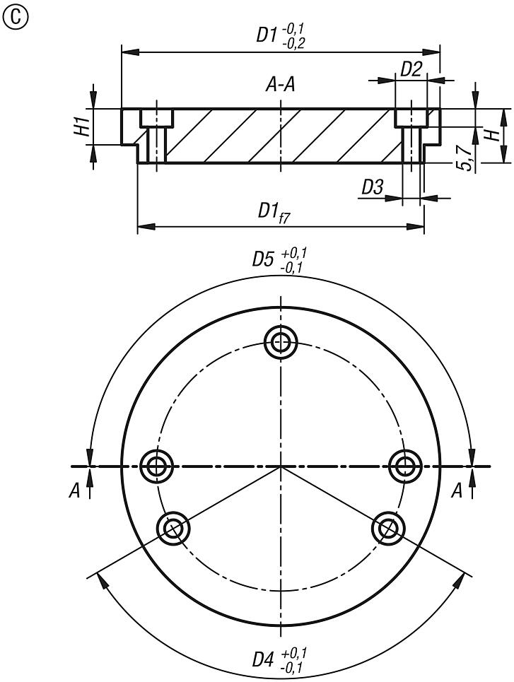 Centring flange steel, Form C