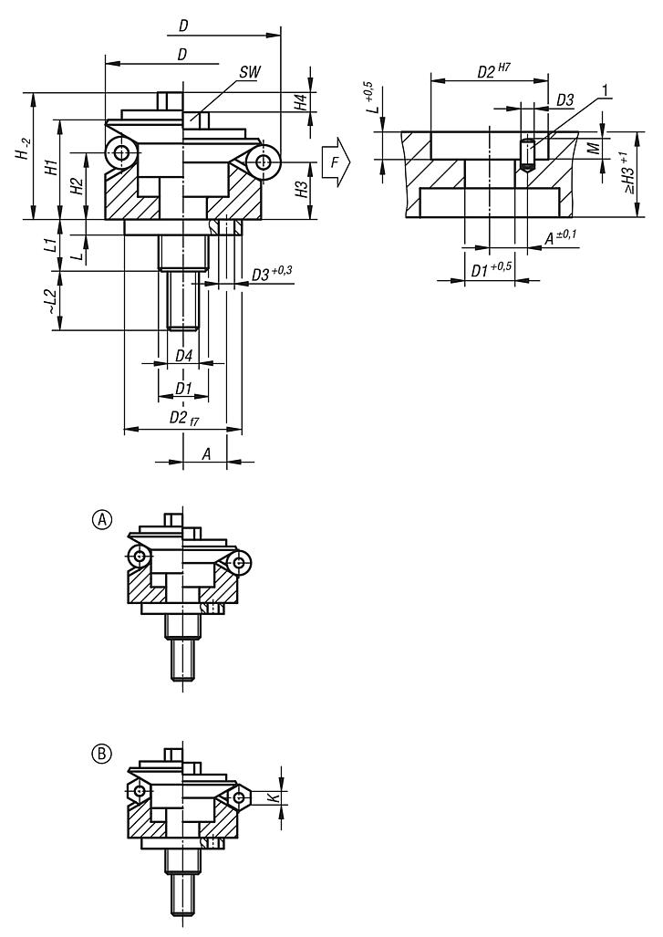 Centring clamps with ball or hexagon segments