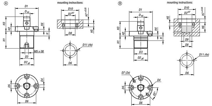 Locating cylinders pneumatic