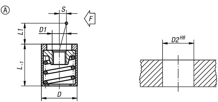 Lateral spring plungers without thrust pin, Form A, without seal