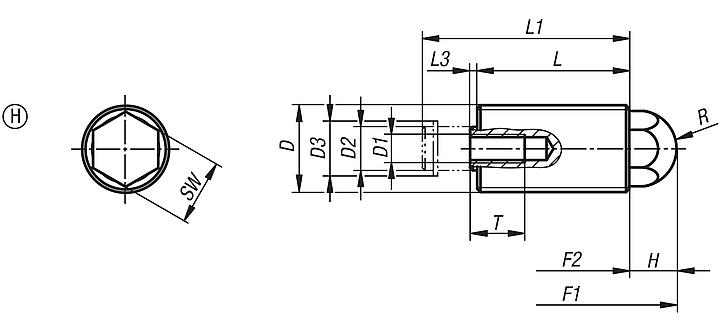 Push-Pull spring plungers with rotation lock Form H