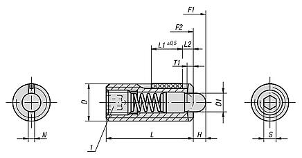 带内六角螺钉和压杆的弹簧柱塞，钢制，带螺纹锁，英寸
