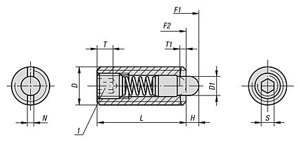 弹簧柱塞，带POM顶销/内六角，不锈钢