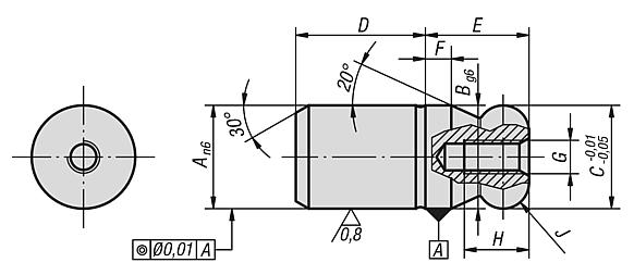 Locating pins with ball-end, Form A